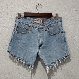 Levi's 505 Light Blue Distressed Denim Cutoff Shorts